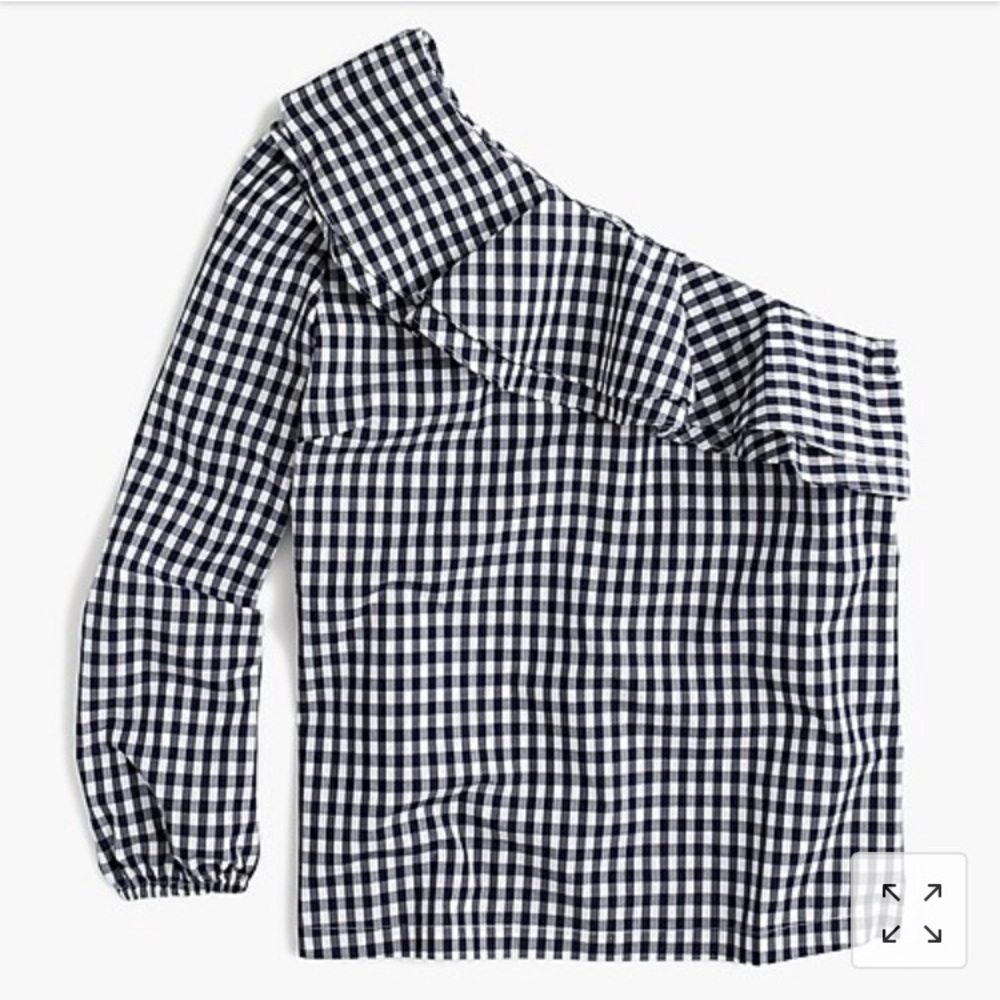 J.Crew gingham one shoulder sleeve top with ruffle